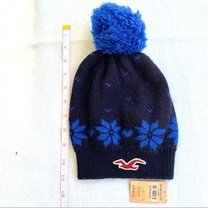 Hollister Blue Knit Pom Beanie Hat